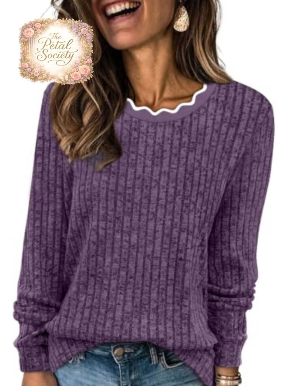 Womens Long Sleeve Tunic Top Lightweight Scallop Neck Fall Sweater